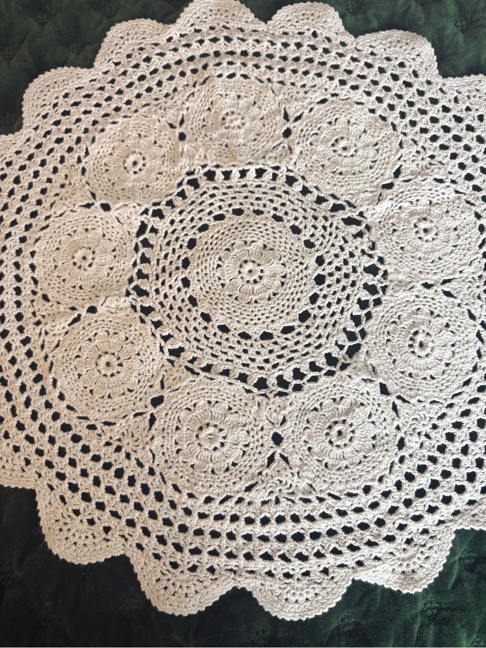 4 Pc Cotton Crochet Doily Set Ecru Floral Round & Rectangle Doilies